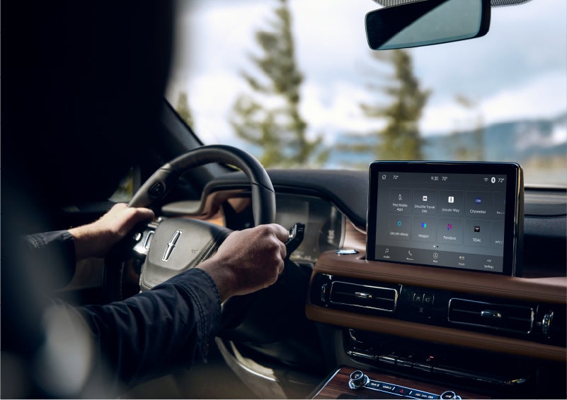 The Lincoln+Alexa app screen is displayed in the center screen of a 2023 Lincoln Aviator® Grand Touring SUV | Varsity Lincoln in Novi MI