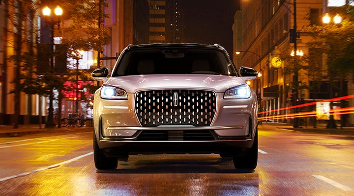 The striking grille of a 2024 Lincoln Corsair® SUV is shown. | Varsity Lincoln in Novi MI